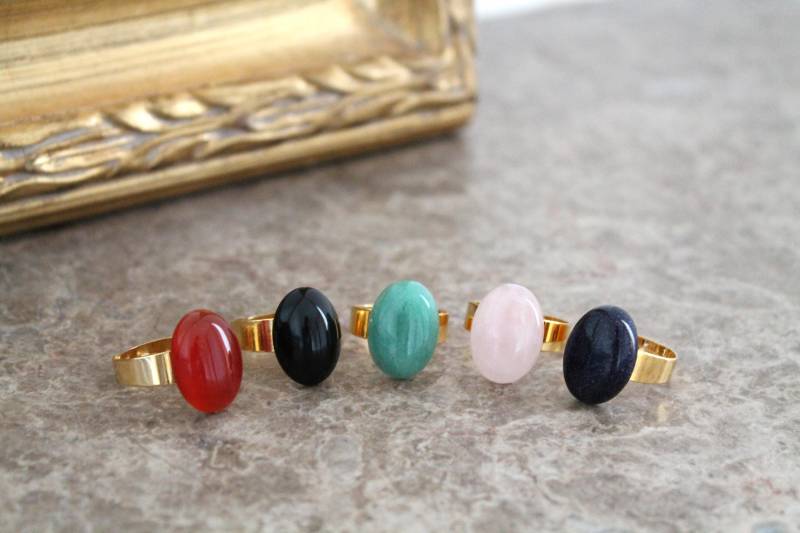 Goldring - Glücksring Steinring Modering Verstellbarer Ring Muttertag Geburtstagsgeschenk von RahmaLouise