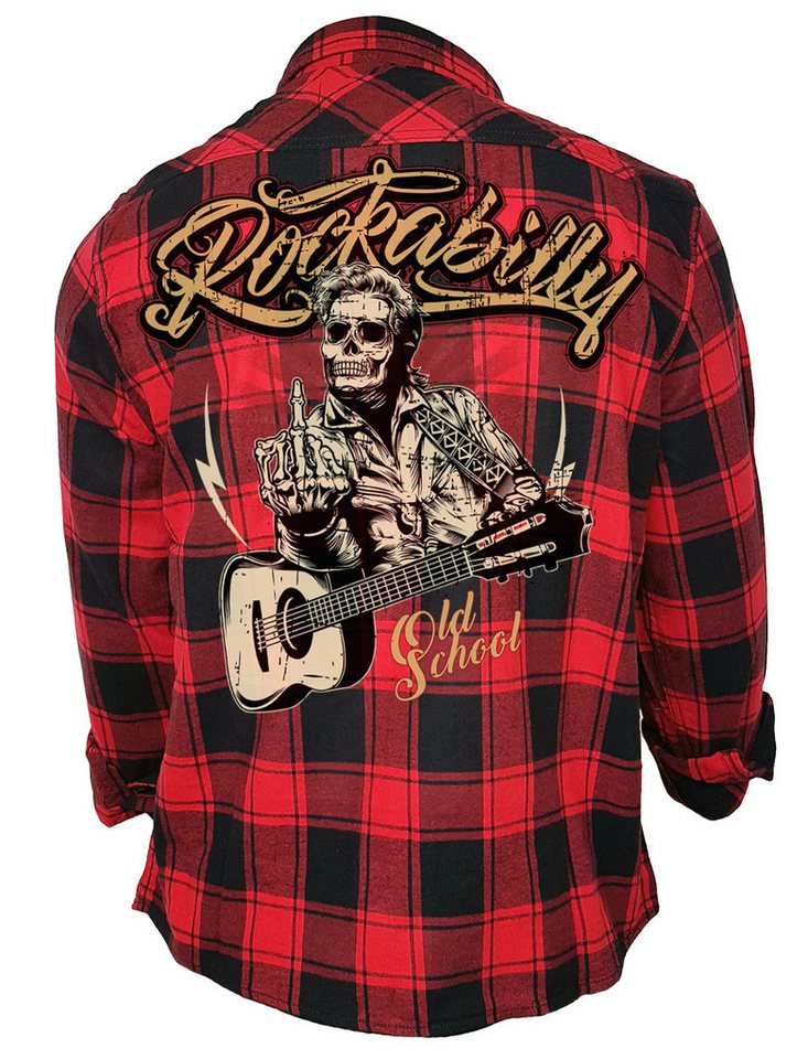 GASOLINE BANDIT® Flanellhemd Herren Worker Hemd schwarz-rot kariert für Rockabilly Fans: Old School von GASOLINE BANDIT®