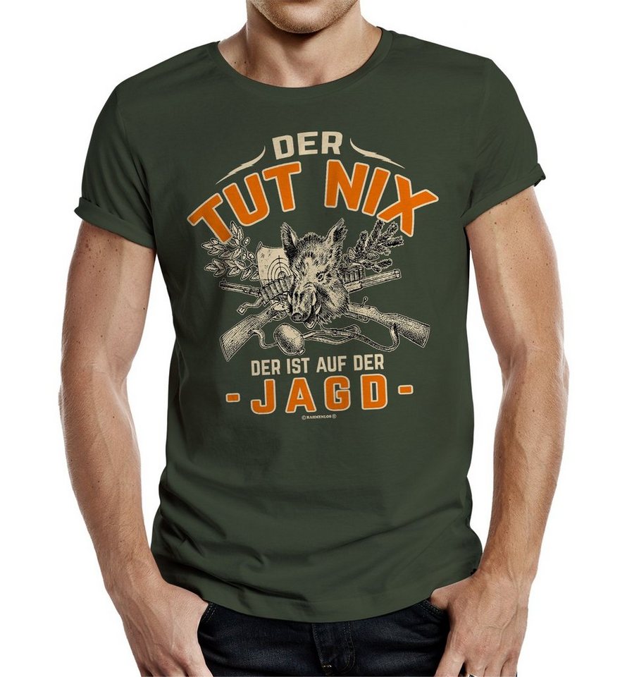 RAHMENLOS® T-Shirt Das Geschenk für Jäger Der tut nix - der ist auf der Jagd"" von RAHMENLOS®