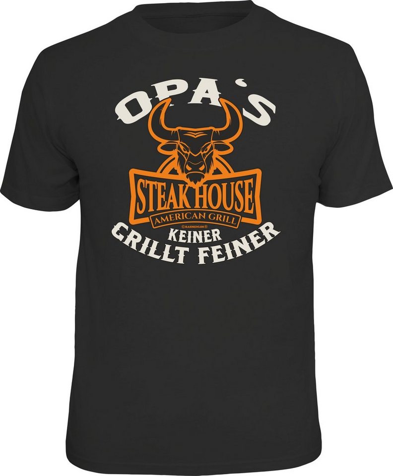 RAHMENLOS® T-Shirt als Geschenk für den Großvater am Grill: Opa's Steakhouse von RAHMENLOS®