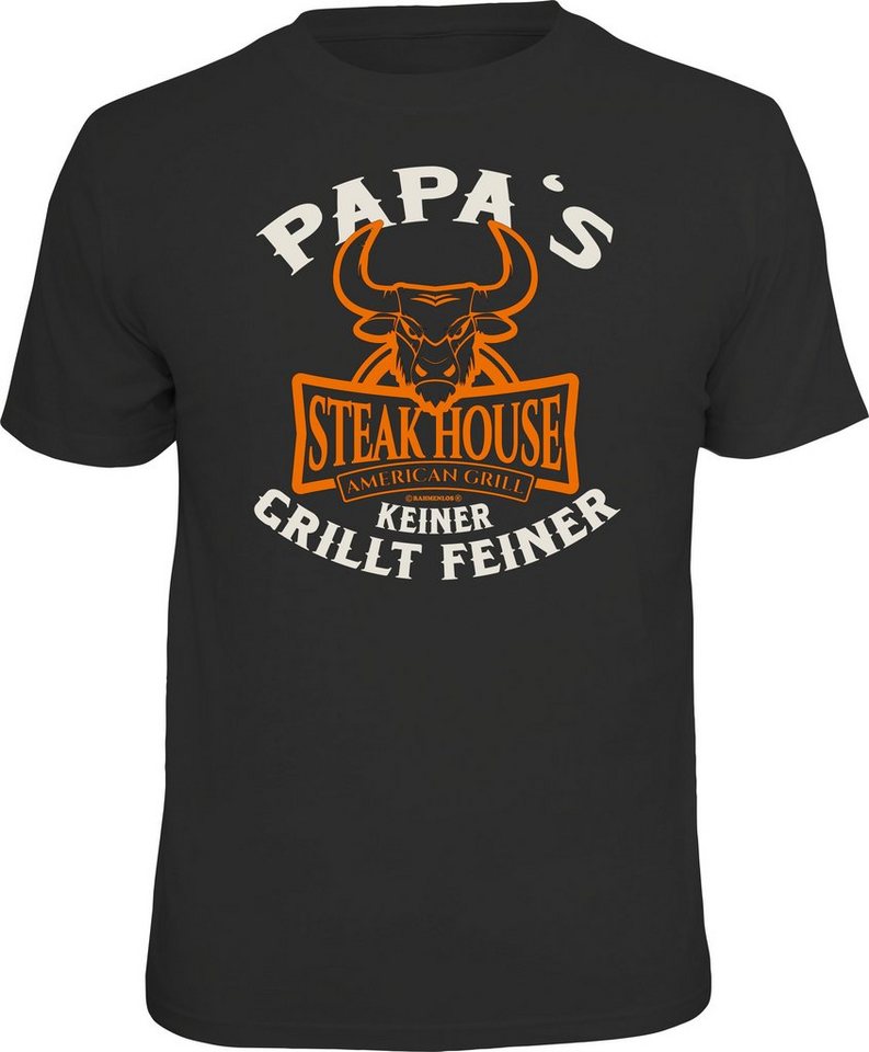 RAHMENLOS® T-Shirt als Geschenk für den Vater am Grill: Papa's Steakhouse von RAHMENLOS®