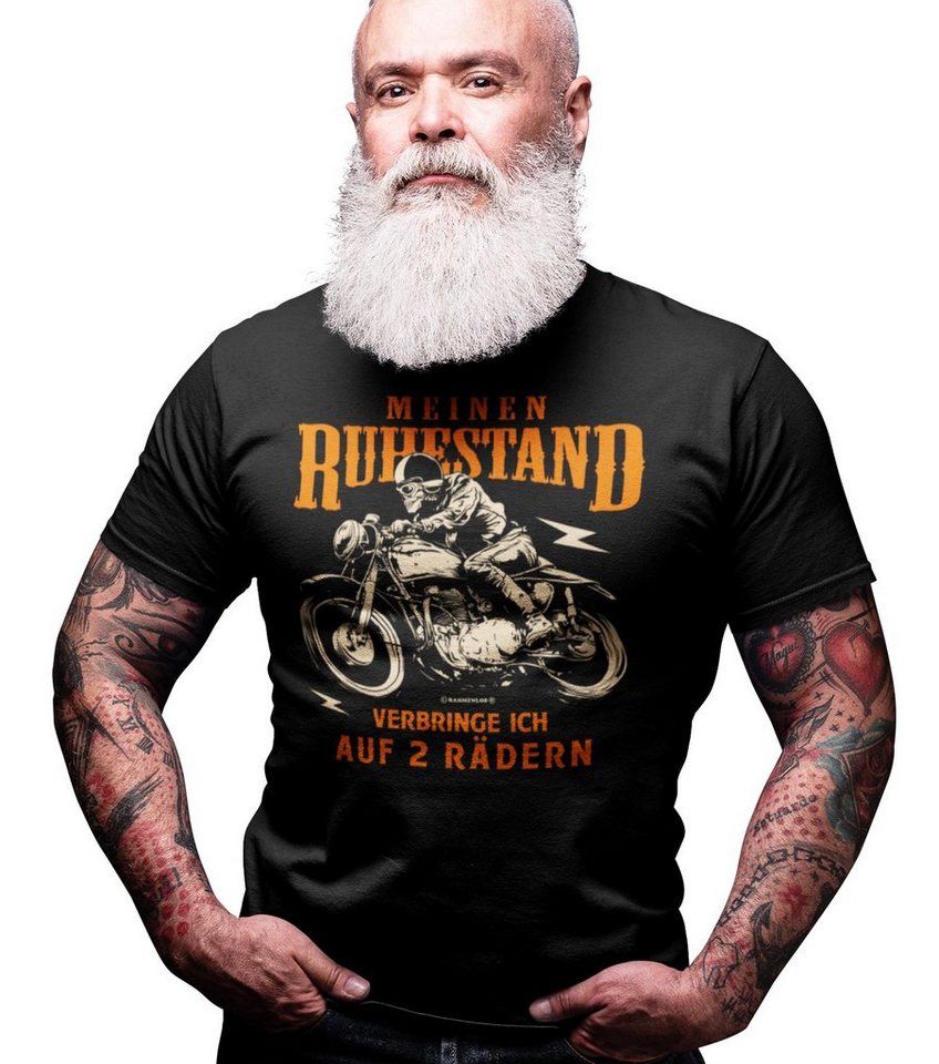 RAHMENLOS® T-Shirt für ältere Biker - Meinen Ruhestand verbringe ich auf zwei Rädern von RAHMENLOS®
