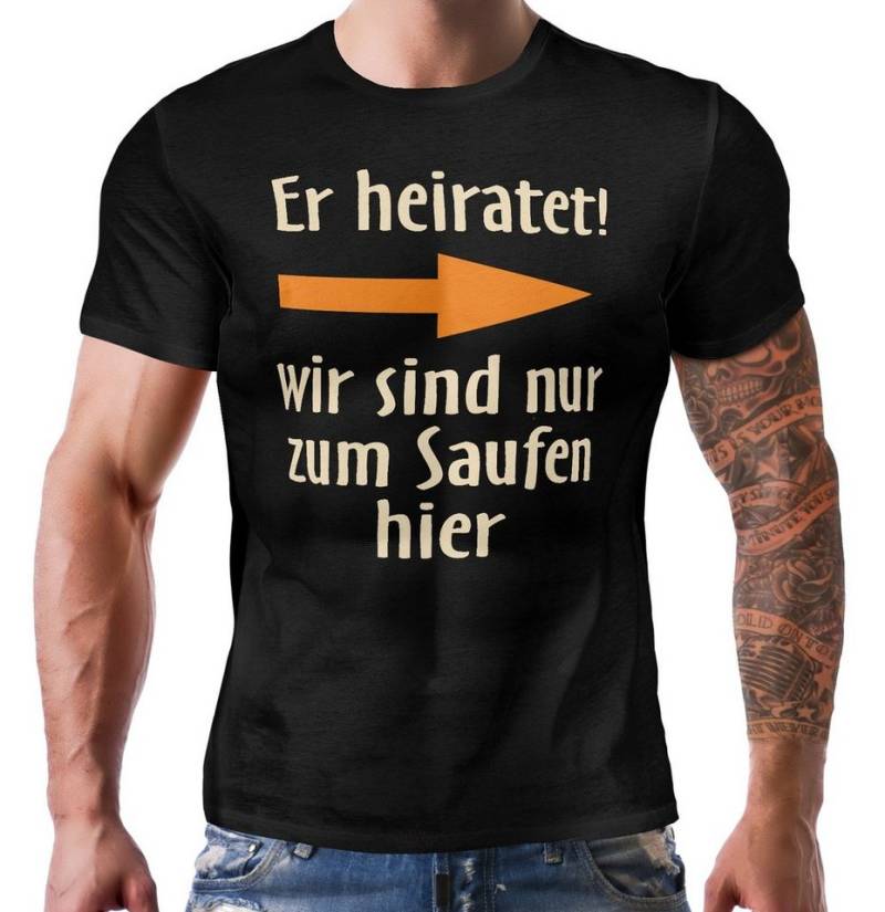 RAHMENLOS® T-Shirt für das Team beim JGA - er heiratet! Pfeil nach links von RAHMENLOS®