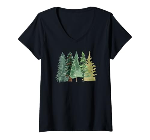 Damen Baum Bäume Kiefer Wald Wald Up Nordkiefern Berge T-Shirt mit V-Ausschnitt Damen Baum Bäume Kiefer Wald Wald Up Nordkiefern Berge T-Shirt mit V-Ausschnitt von Rahmonty Designs Tree Trees Mens Pine Tree North