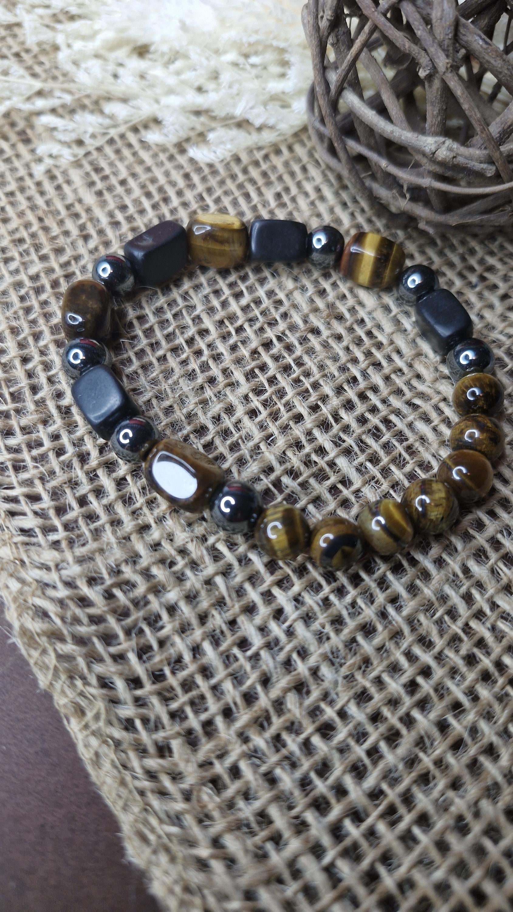 Herren Armband - Tigerauge, Obsidian & Hämatit Handgefertigtes Schutzarmband von RahsansTasarim