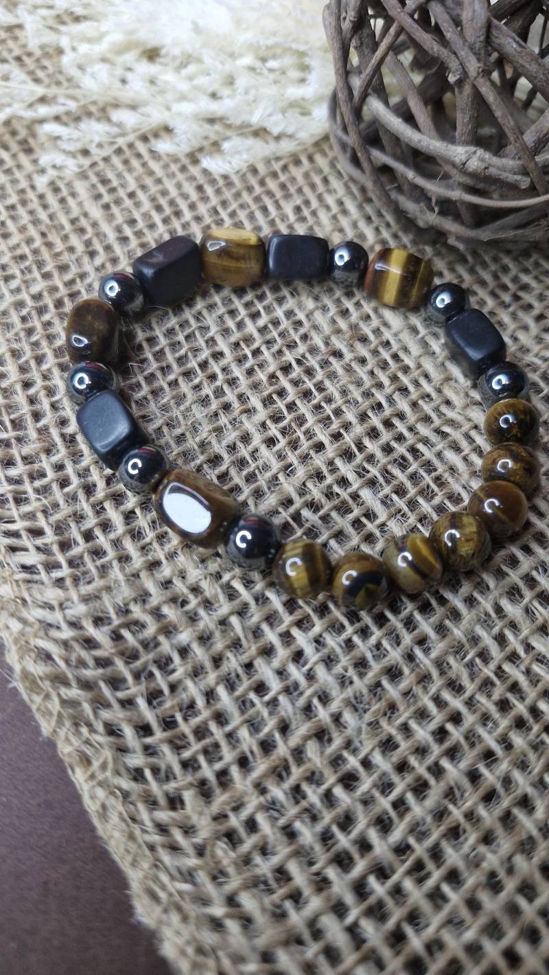 Herren Armband - Tigerauge, Obsidian & Hämatit Handgefertigtes Schutzarmband von RahsansTasarim