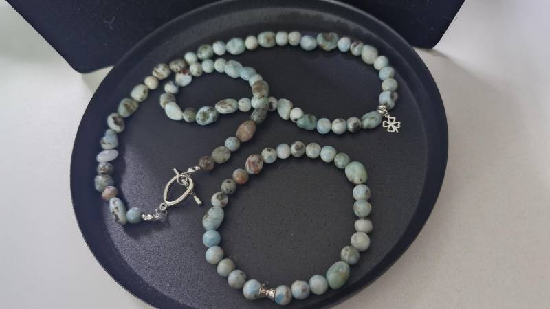 Larimar Halskette & Armband Set - 925 Silber Anhänger Handgefertigt Einzigartiges Unikat Edelstein Schmuck von RahsansTasarim