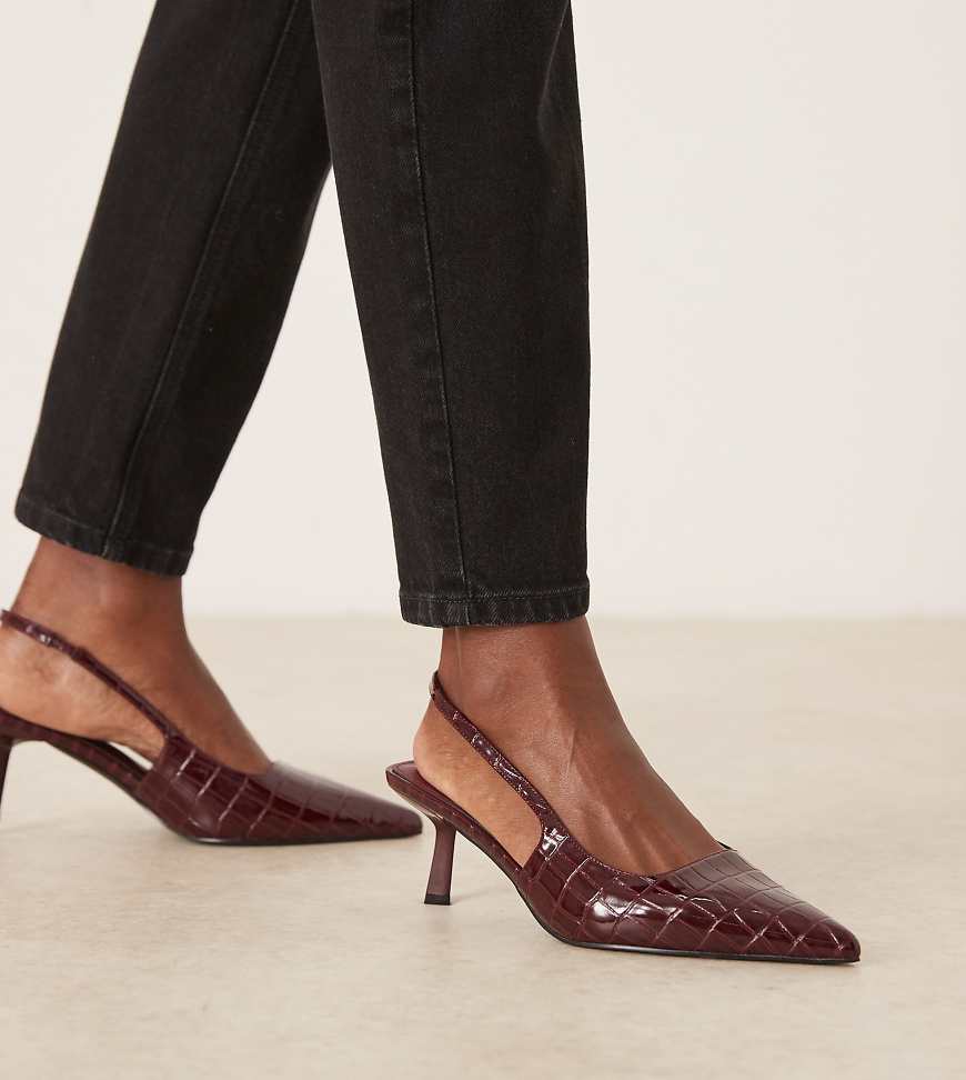 RAID Wide Fit - Laura - Schuhe in Kroko-Burgunderrot mit Pfennigabsatz und Fersenriemen von Raid Wide Fit