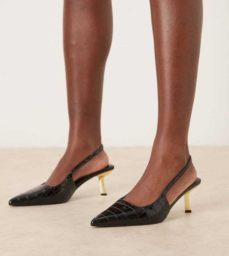 RAID Wide Fit - Laura - Schuhe in Schwarz mit Lackoptik, Fersenriemen und Kitten-Absatz, weite Passform von Raid Wide Fit