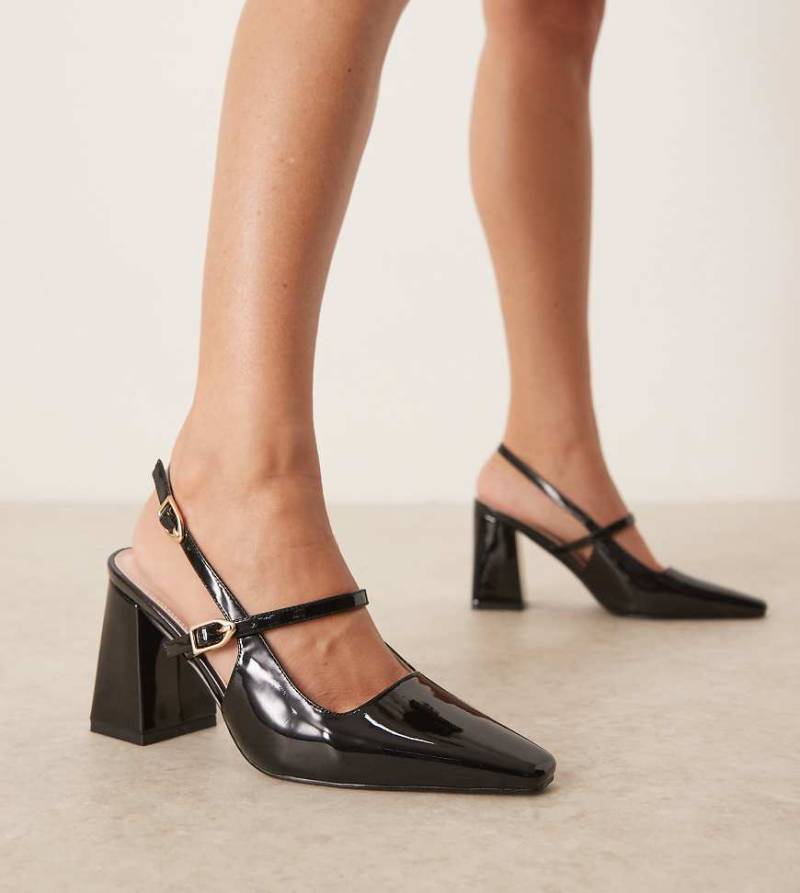 Raid Wide Fit - Siya - Schuhe in Schwarz mit Blockabsatz, spitzer Zehenpartie und Lackoptik, weite Passform von Raid Wide Fit