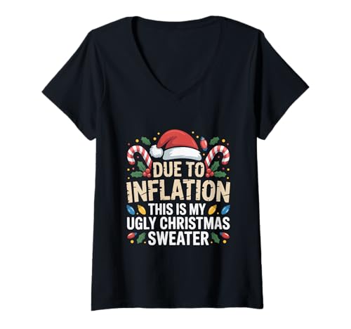 Damen Lustiger Weihnachtspullover zum Aufblasen hässlicher Humor T-Shirt mit V-Ausschnitt von Rail18 Funny Wear