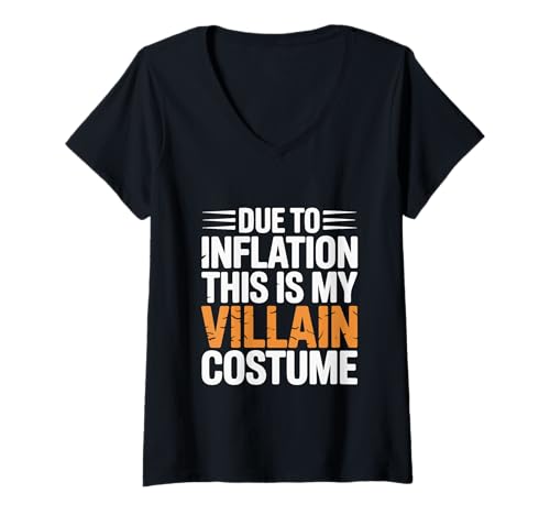 Damen Lustiges Inflation Bösewicht Kostüm für Halloween T-Shirt mit V-Ausschnitt von Rail18 Funny Wear