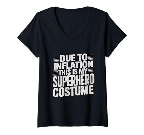Damen Lustiges Inflation Superhelden-Kostüm Humor T-Shirt mit V-Ausschnitt von Rail18 Funny Wear