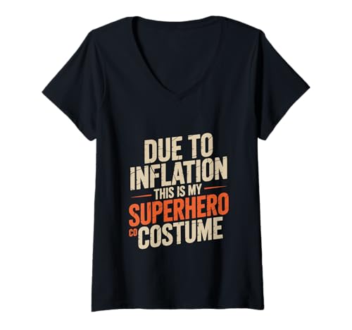 Damen Lustiges Inflation Superhelden-Kostüm Zitat T-Shirt mit V-Ausschnitt von Rail18 Funny Wear