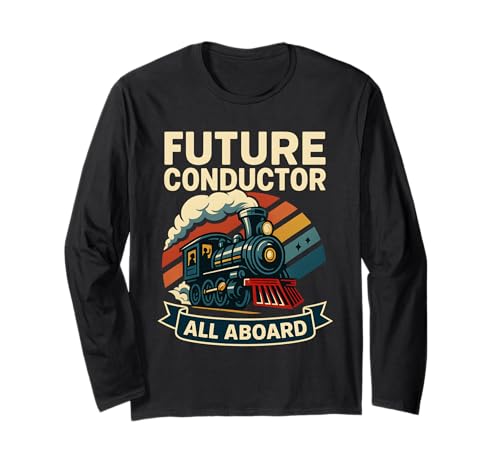 Zukünftiger Dirigent: Alle an Bord der Dampflok Lover Kids Langarmshirt von Railfan Kids Steam Train Conductor Gifts