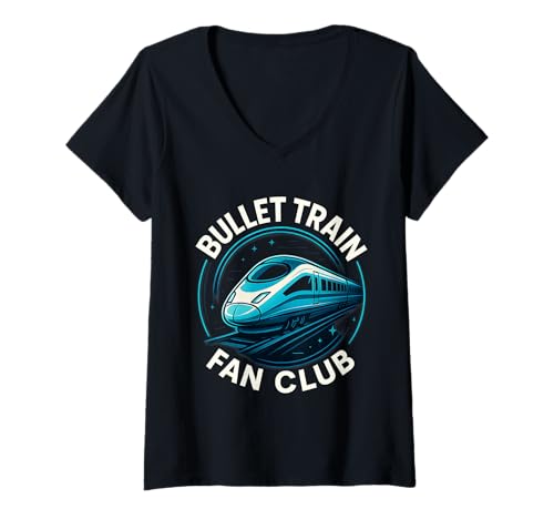 Damen Bullet Train Fan Club, Hochgeschwindigkeitsbahn Kinder & Erwachsene T-Shirt mit V-Ausschnitt von Railfan Shinkansen High Speed Train Lovers