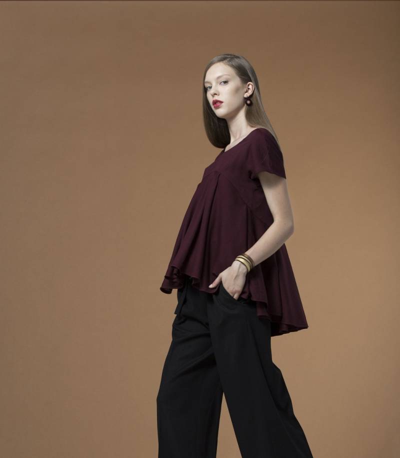 Dunkelrote, Sehr Weite Rayonbluse von RailiNolvak