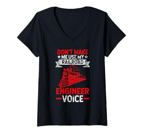 Damen Eisenbahningenieur Eisenbahn Eisenbahnarbeiter Zug Lokomotive T-Shirt mit V-Ausschnitt Damen Eisenbahningenieur Eisenbahn Eisenbahnarbeiter Zug Lokomotive T-Shirt mit V-Ausschnitt von Railroad Engineer