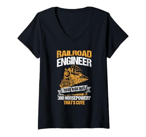 Damen Eisenbahningenieur Eisenbahn Eisenbahnarbeiter Zug Lokomotive T-Shirt mit V-Ausschnitt Damen Eisenbahningenieur Eisenbahn Eisenbahnarbeiter Zug Lokomotive T-Shirt mit V-Ausschnitt von Railroad Engineer