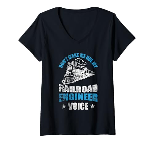 Damen Eisenbahningenieur Eisenbahn Eisenbahnarbeiter Zug Lokomotive T-Shirt mit V-Ausschnitt von Railroad Engineer