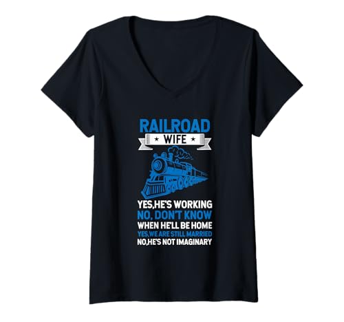 Damen Eisenbahningenieur Eisenbahn Eisenbahnarbeiter Zug Lokomotive T-Shirt mit V-Ausschnitt von Railroad Engineer