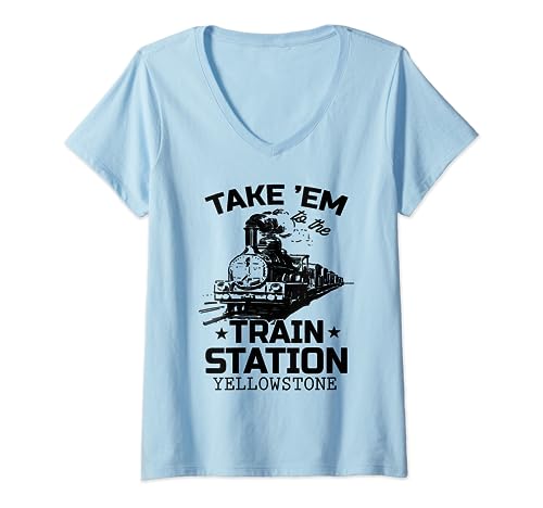Damen Yellowstone Bring Em Zum Bahnhof Lustig T-Shirt mit V-Ausschnitt von Railroad Trains Lovers Shirts