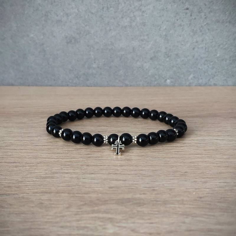 Achat - Onyx Armband, Cross Charm Schwarze Taufe Männer Stil Zubehör Schmuck. Heilender Kristall von RaimondsAccessories