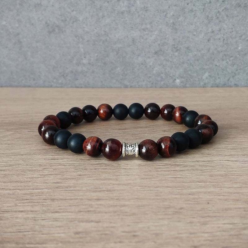 Herren Red Tiger Eye Armband, Matt Achat-Onyx Perlen Edelsteine Armbänder, Geschenke Für Ihn Ehemänner Brüder Freunde von RaimondsAccessories