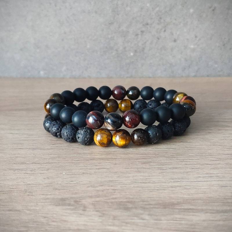Herren Tigerauge Armband, Lava Perle, Perlen Edelstein Armbänder, Armband Set Geschenke Für Ihn Ehemänner Brüder Freunde von RaimondsAccessories