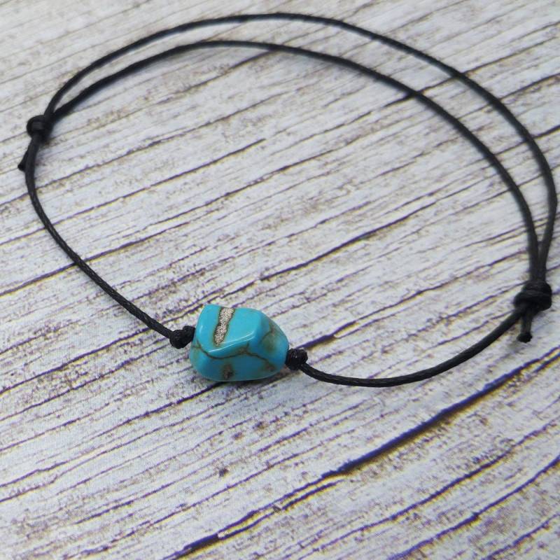 Kordel Armband, Türkis Edelstein Armband, Fußkettchen Schwarz Verstellbar Armband, Gewachst Baumwolle String Herren, Frauen Geschenk Armband Schmuck von RaimondsAccessories