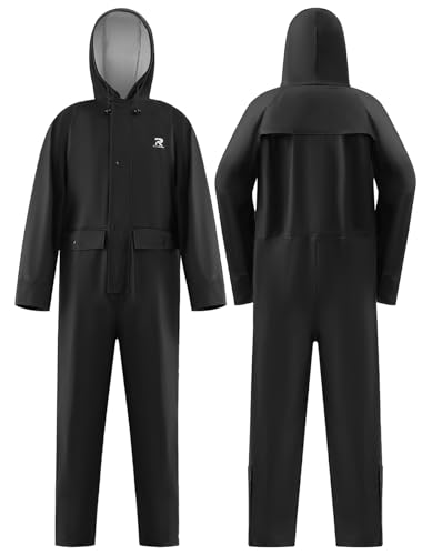 RainRider Regenanzüge für Herren und Damen, wasserdicht, einteilig, Regenjacke und Hose, Arbeitskleidung, Overall, Schwarz, XXX-Large von RainRider