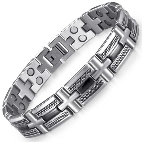 RainSo Armband für Herren Edelstahlarmbänder mit starken Magneten 3500 Gauß Armband mit geflochtenem Twist-Muster Magnetarmband mit kostenlosen Links Entfernungswerkzeug & Schmuck Geschenkbox （Silber von RainSo