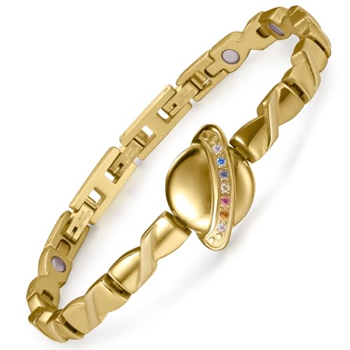 RainSo Edelstahl Armbänder für Frauen Gold Magnetische Armbänder Planet Design mit Ultra Strength Magnetic Adjustable Frauen Armband für Geburtstag Geschenk [Include Sizing Tool] von RainSo