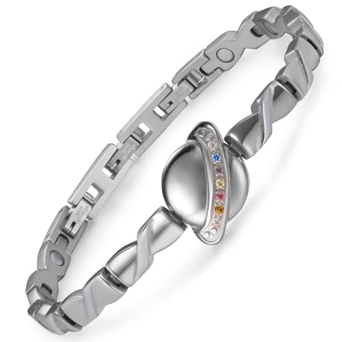 RainSo Edelstahl Armbänder für Frauen Sliver magnetische Armbänder Planet Design mit Ultra Strength Magnetic Adjustable Frauen Armband für Geburtstag Geschenk [Include Sizing Tool] von RainSo