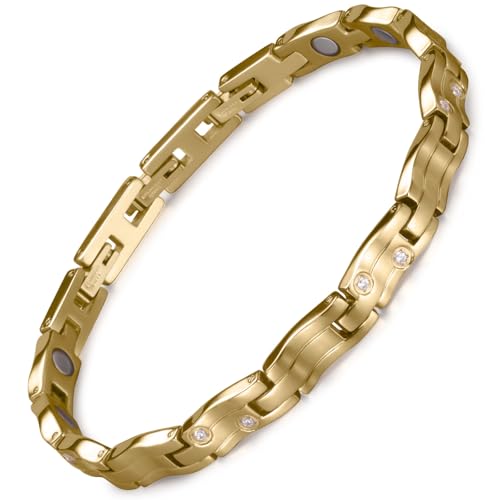 RainSo Edelstahl Armbänder für Frauen mit Ultra Strength Magnetic Meteoritenschauer Design Einstellbare Größe Mit Präsentationsbox und Sizing Tool（Gold） von RainSo