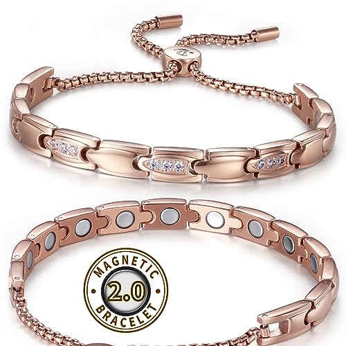 RainSo Weißer Kristalldesign Magnetarmband Damen，Edel und Elegant Magnetarmband Damen Edelstahl，mit Verstellbare Teleskopkette mit Geschenkkasten(Rotgold) von RainSo