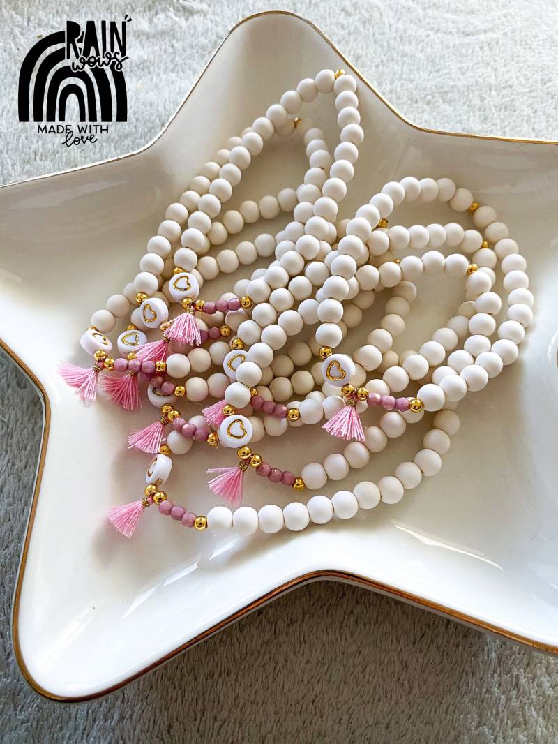 Weiß-Rosa Perlenarmband Mit Herz Weiß-Rosa Perlenarmband Mit Herz von RainWows