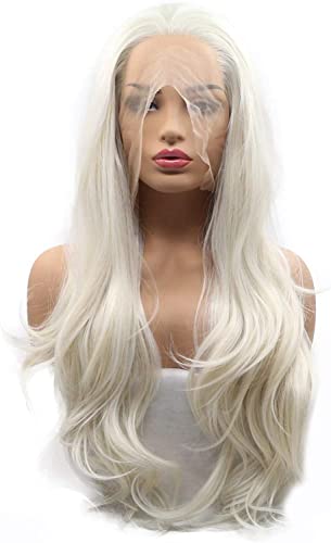Weißblonde synthetische Lace-Front-Perücke für Frauen, lang, gewellt, realistisch, natürlicher Haaransatz, Platinblond, lockig, synthetische Lace-Front-Perücke, klebefrei, hitzebeständige Faser, Haar Weißblonde synthetische Lace-Front-Perücke für Frauen, lang, gewellt, realistisch, natürlicher Haaransatz, Platinblond, lockig, synthetische Lace-Front-Perücke, klebefrei, hitzebeständige Faser, Haar von RainaHair