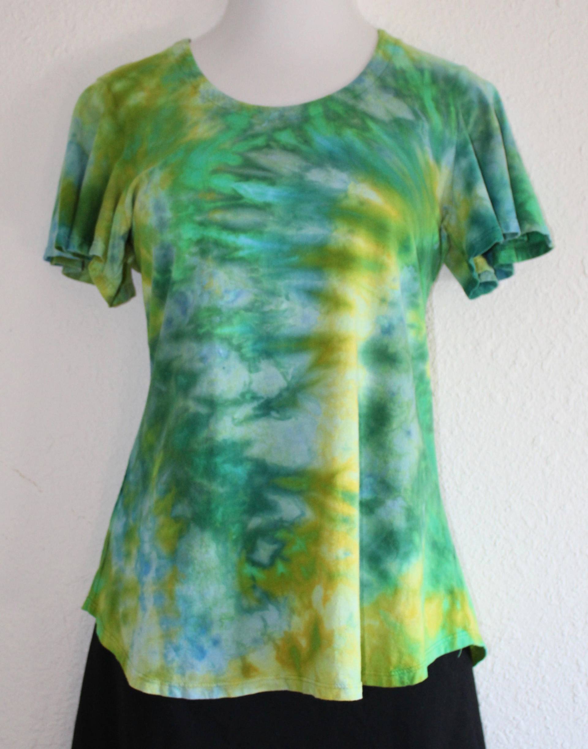 Ooak Grün, Gelb Und Blau, Handgefärbt, Großes, Swing Cut Shirt von RainboThreds