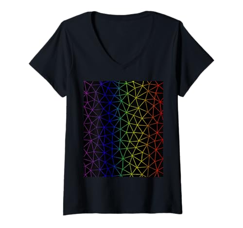 Damen Buntes Regenbogen-Dreiecksnetz, niedrig, Poly-Geometr T-Shirt mit V-Ausschnitt Damen Buntes Regenbogen-Dreiecksnetz, niedrig, Poly-Geometr T-Shirt mit V-Ausschnitt von Rainbow Abstract Minimal Triangle Polygon Design