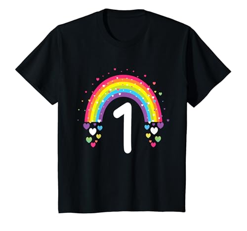 Kinder 1. Geburtstag Regenbogen Herzen 1 Jahr alt Geburtstag T-Shirt von Rainbow Birthday Party Children's Birthday Gifts