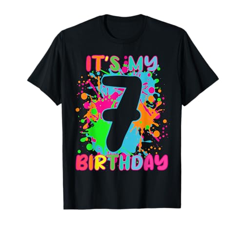 Its My Birthday Shirt 7 Jahre alt Jungen Mädchen Regenbogen Splashes T-Shirt von Rainbow Birthday Tee Its My Birthday Boys Girls