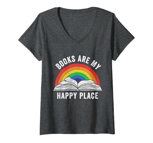 Damen Vintage-Retro-Regenbogenbücher sind Mein glücklicher Ort, Kunst lesen T-Shirt mit V-Ausschnitt Damen Vintage-Retro-Regenbogenbücher sind Mein glücklicher Ort, Kunst lesen T-Shirt mit V-Ausschnitt von Rainbow Books Are My Happy Place book reading
