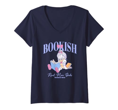 Damen Rainbow Brite Bookish Read More Books Vintage Chest Logo T-Shirt mit V-Ausschnitt von Rainbow Brite