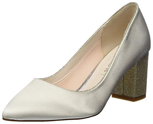 Rainbow Club Brautschuhe Bambie - Damen, Pumps, Ivory/Creme, Satin, Schlicht, Bequem gepolstert, Blockabsatz mit Glitzer, Damen Gr. 39 (UK 6,5) von Rainbow Club