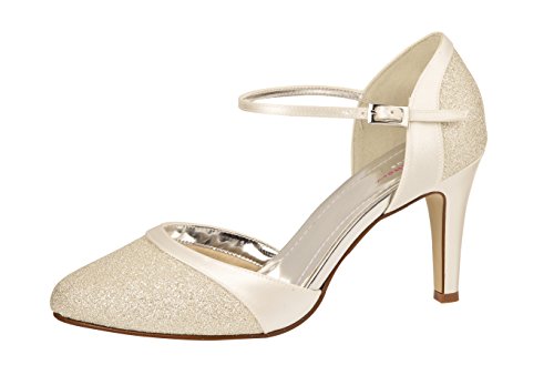 Rainbow Club Brautschuhe Caroline - Pumps, Riemchen, Ivory/Creme, Satin, mit Glitzer - Tanzschuhe, Hochzeitsschuhe, High Heels, Pfennigabsatz, 36.5 EU (3.5 UK) von Rainbow Club