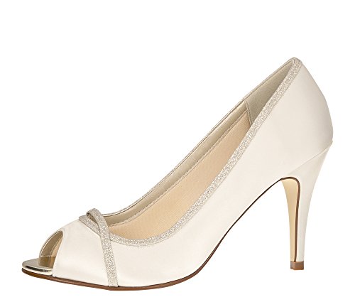 Rainbow Club Brautschuhe Chelsey - Pumps Peep Toe - Ivory Glitzer Satin - Gr 36 EU 3 UK von Rainbow Club