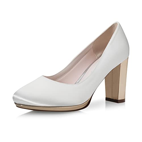 Rainbow Club Brautschuhe Clair - Damen, Pumps, Plateau, Ivory/Creme, Satin, Bequem Gepolstert, Hochzeitsschuhe, Rose/Gold Blockabsatz Gr. 38,5 (UK 5,5) von Rainbow Club