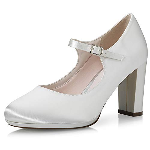 Rainbow Club Brautschuhe Delina - Damen, Plateau Pumps, Ivory/Creme, Satin, Bequem Gepolstert, Riemchen, Blockabsatz Gr. 36,5 (UK 3,5) von Rainbow Club