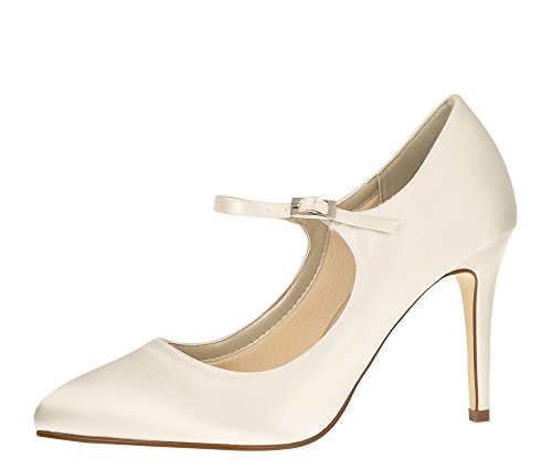 Rainbow Club Brautschuhe Hana - Ivory Satin Pumps High Heels Riemchen Bequem Gepolstert - Gr 37 EU 4 UK von Rainbow Club